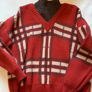 SHEIN Red and Black V-Neck Sweater